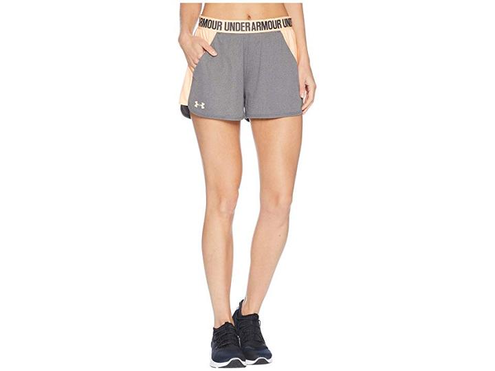 Under Armour New Play Up Shorts (charcoal/peach Horizon/peach Horizon) Women's Shorts