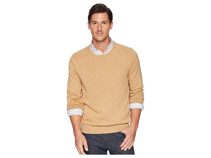 Nautica Solid Crew Neck Sweater (camel Heather) Men's Sweater