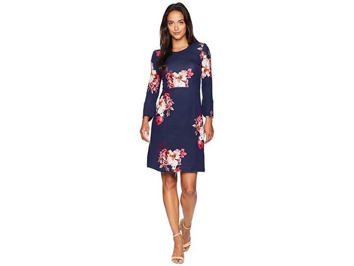 Joules Juliana Fit And Flare Ponte Dress (french Navy Bircham Bloom) Women's Dress