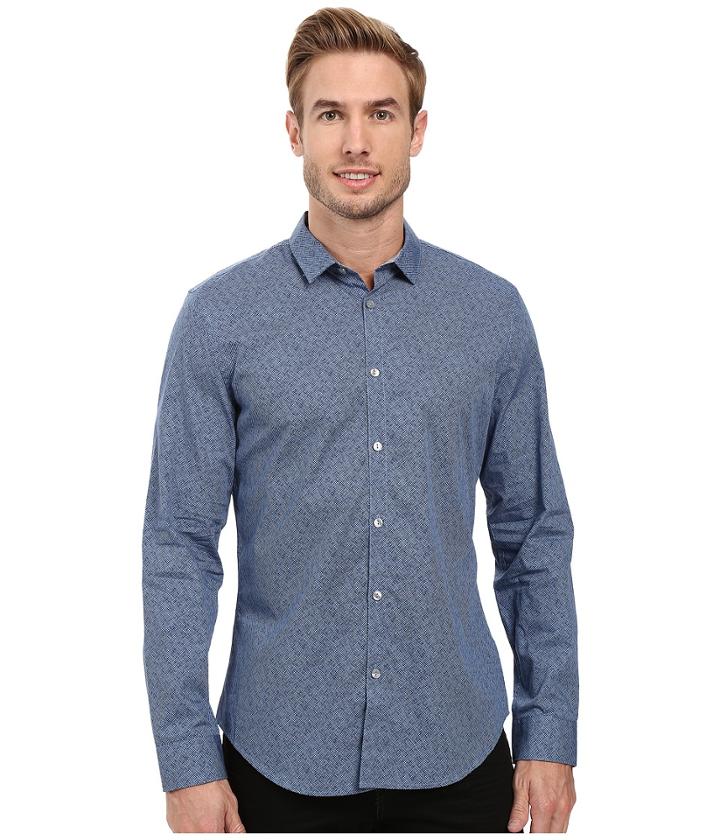Calvin Klein Long Sleeve Crosshatch Print Shirt (delft) Men's Long Sleeve Button Up