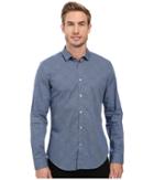Calvin Klein Long Sleeve Crosshatch Print Shirt (delft) Men's Long Sleeve Button Up