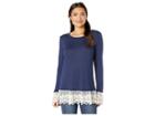 Wrangler Lace Trim Long Sleeve Knit (navy/natural) Women's Clothing