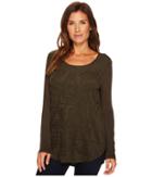 Tribal Long Sleeve Scoop Neck Top W/ Cut Out (forest) Women's Long Sleeve Pullover