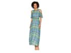 Calvin Klein Printed Halter Maxi Dress With Tie (capri/black) Women's Dress