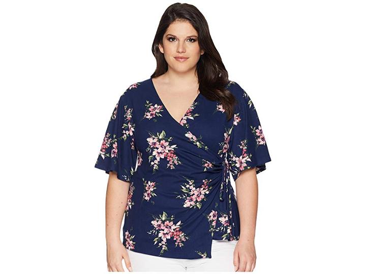 Kiyonna Stella Cinch Top (pink Lily Print) Women's Clothing