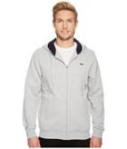 Lacoste Sport Full Zip Hoodie Fleece Sweatshirt (silver Chine/navy Blue) Men's Sweatshirt