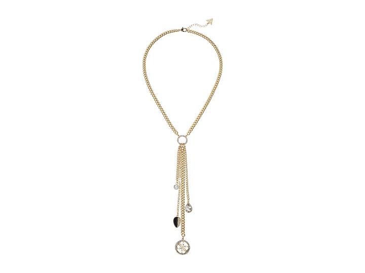 Guess Link Necklace With Chain Fringe Y Necklace (gold/crystal/black) Necklace