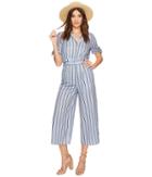 J.o.a. Wide Leg Jumpsuit With Sleeve Ties (blue Stripe) Women's Jumpsuit & Rompers One Piece
