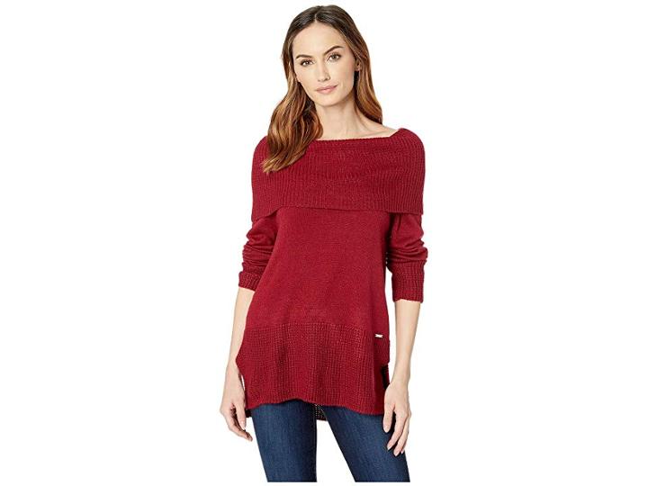 Ivanka Trump Cowl Neck Long Sleeve Sweater (ruby) Women's Sweater