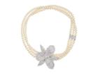 Nina Ceola Triple Strand Pearl Necklace With Orchid Motiff (rhodium/white Swarovski) Necklace