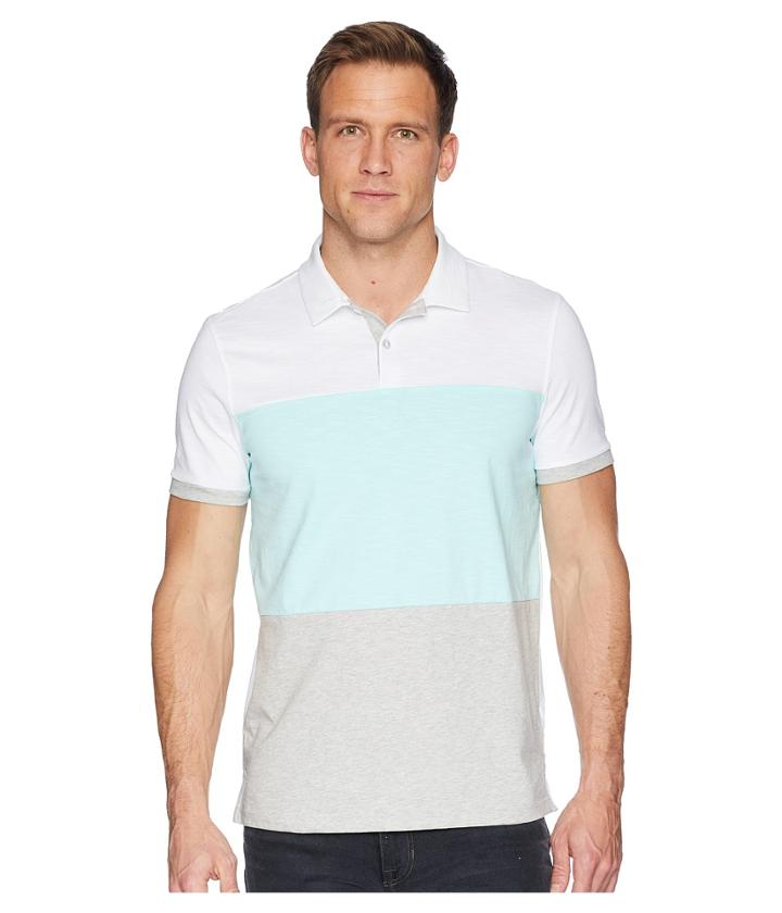 Calvin Klein Short Sleeve Color Blocked Self Collar Polo (stand White Combo) Men's Clothing