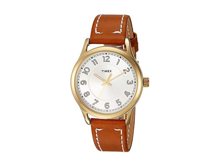 Timex New England Leather Strap (tan/gold Tone/cream) Watches