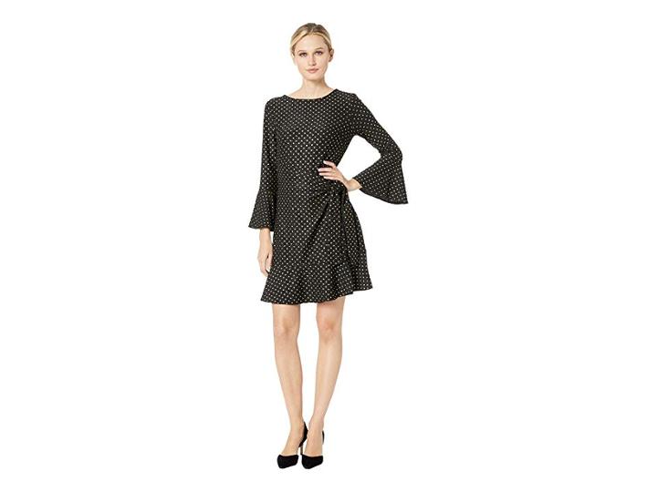 Eci Metallic Dot Knit Faux Wrap Dress (black/gold) Women's Dress