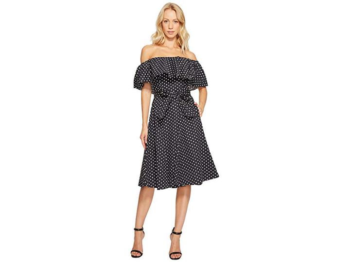 Donna Morgan Off Shoulder Midi Dress W/ Self Tie Belt (marine Navy) Women's Dress