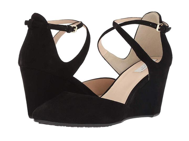Cole Haan Lacey Wedge Ankle Strap 75mm (black Suede) Women's Wedge Shoes