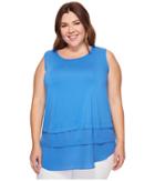 Vince Camuto Specialty Size Plus Size Sleeveless Mix Media Layered Top (deep Sky) Women's Clothing