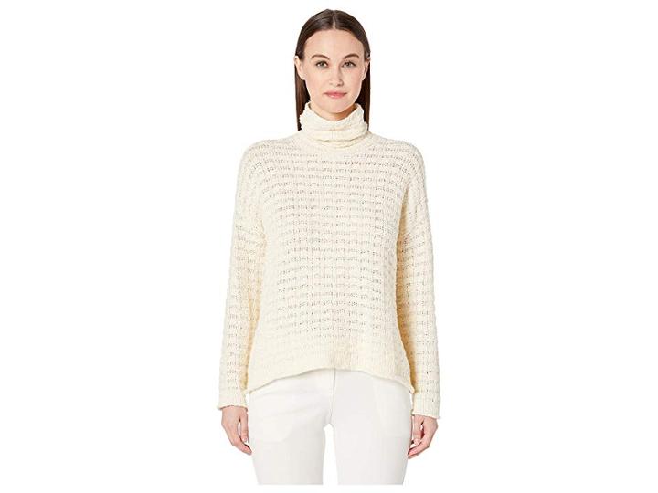 Eileen Fisher Funnel Neck Top (white) Women's Sweater