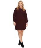 Two By Vince Camuto Plus Size Long Tie Sleeve French Terry Dress With Grommets (cherry Noir) Women's Dress