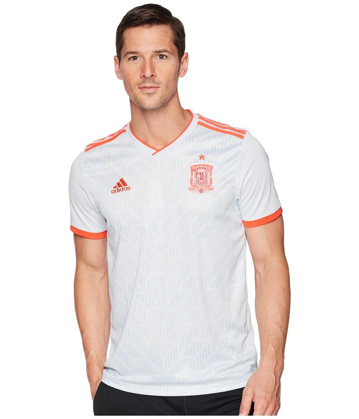 Adidas 2018 Spain Away Jersey (halo Blue/bright Red) Men's Clothing
