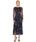 Fuzzi Long Sleeve Blue Bird Print Gown Cover-up (tenebra) Women's Swimwear