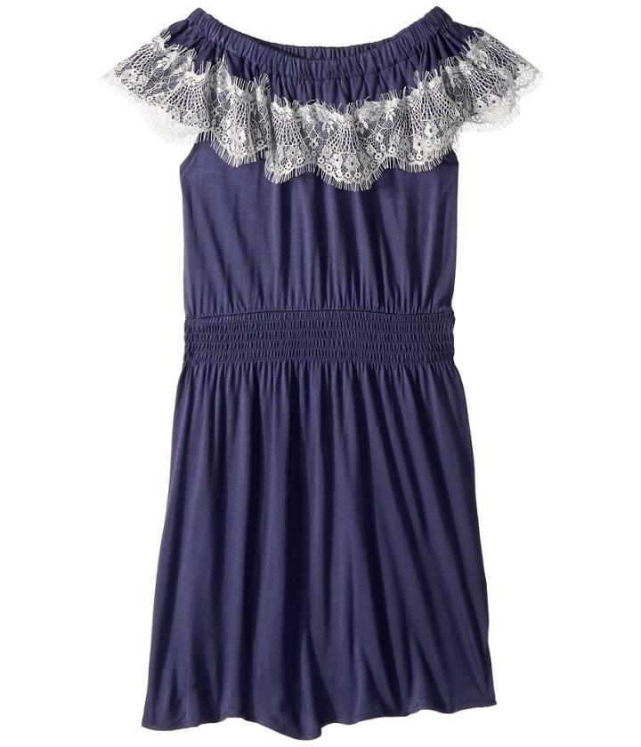 Ella Moss Girl Lace Trim Jersey Dress (big Kids) (crown Blue) Girl's Dress