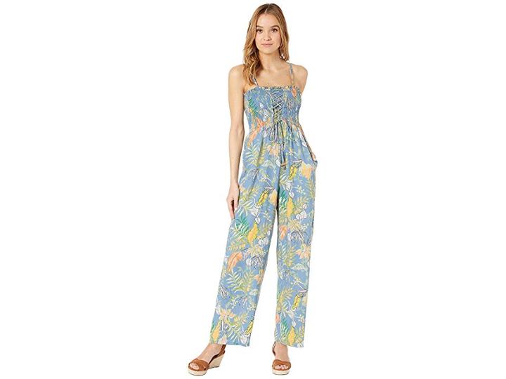 Angie Stretch Top Jumpsuit W/ Front Tie And Pockets (blue) Women's Jumpsuit & Rompers One Piece