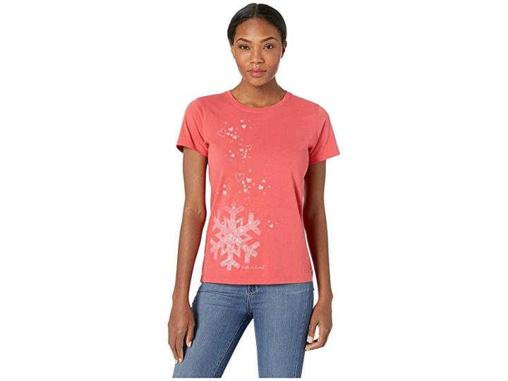 Life Is Good Floating Snowflakes Crusher T-shirt (americana Red) Women's T Shirt