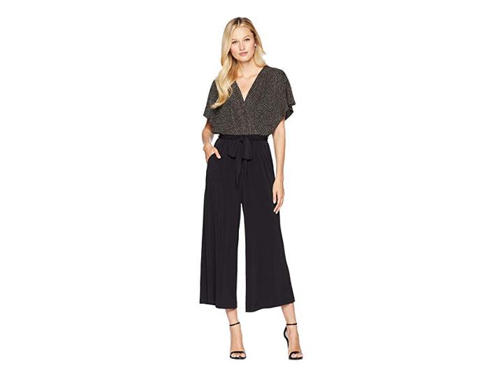London Times Faux Wrap Top Gaucho Jumpsuit (gold/black) Women's Jumpsuit & Rompers One Piece