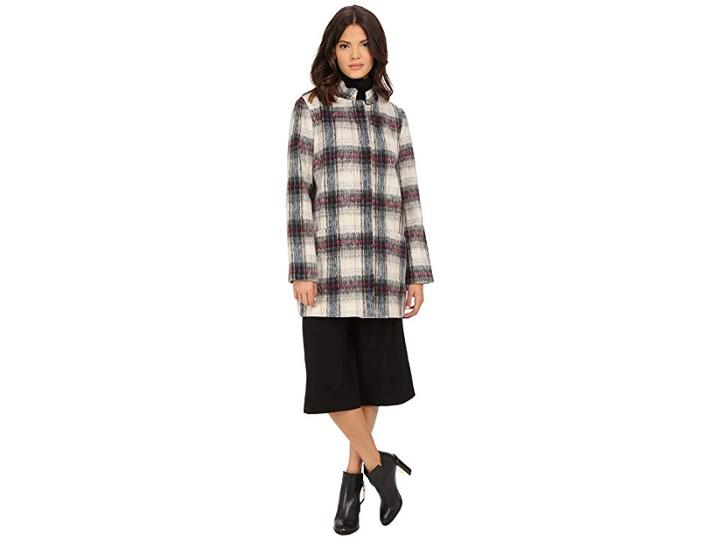 Kenneth Cole New York Novelty Plaid Wool Coat (cream) Women's Coat