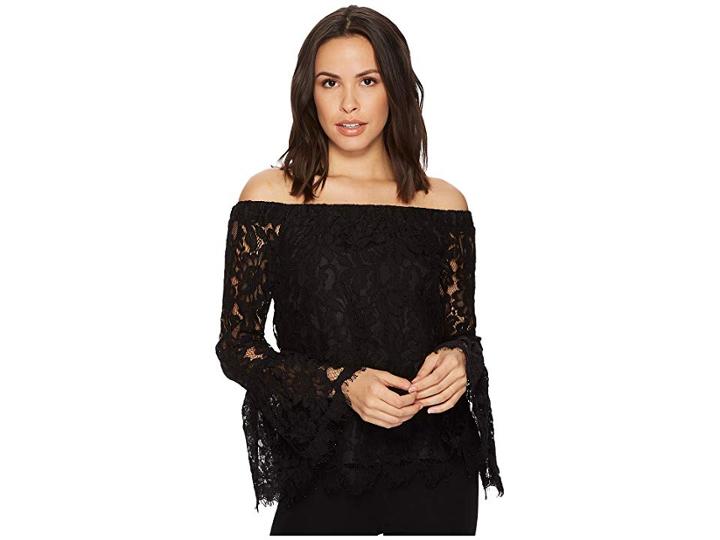 Romeo & Juliet Couture Bell Sleeve Off-the-shoulder Lace Top (black) Women's Clothing