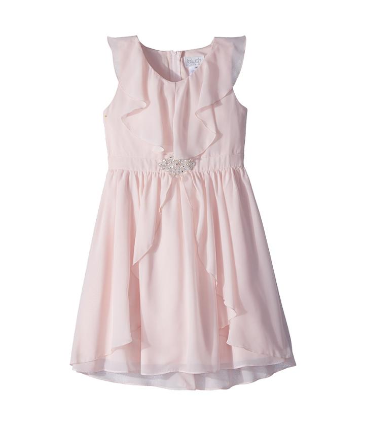 Us Angels Ruffle Front Chiffon Dress W/ Brooch (big Kids) (blush) Girl's Dress