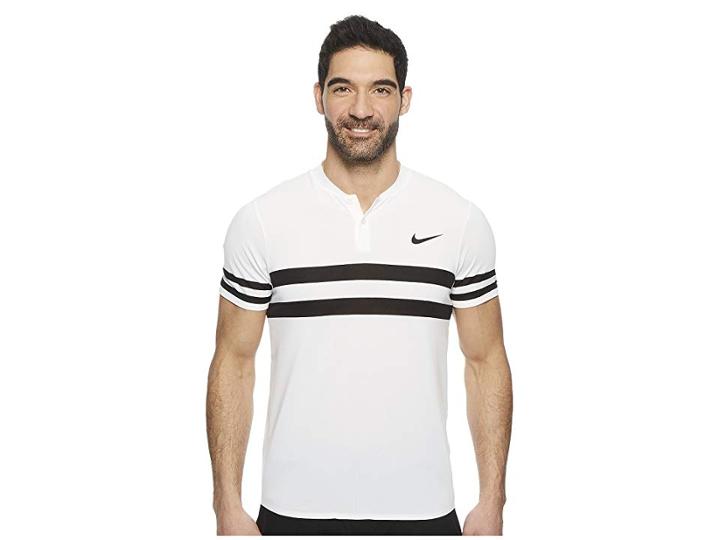 Nike Court Dry Advantage Stripe Tennis Polo (white/white/black) Men's Short Sleeve Pullover