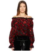 The Kooples Floral Devore Top With Bare Shoulders (red) Women's Blouse