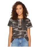 Lucky Brand Camo Lace-up Tee (grey Multi) Women's T Shirt