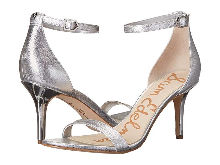 Sam Edelman Patti Strappy Sandal Heel (soft Silver Tumble Opal Metallic Leather) High Heels