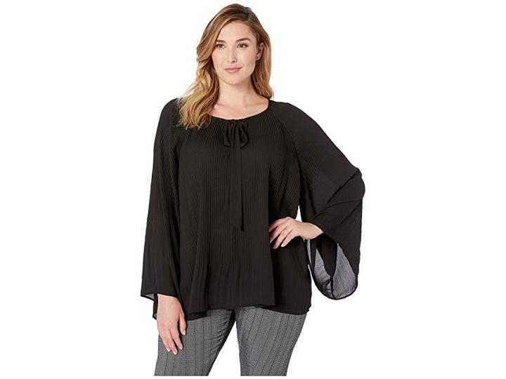 B Collection By Bobeau Plus Size Ivanna Pleated Tie Neck Top (black) Women's Long Sleeve Pullover