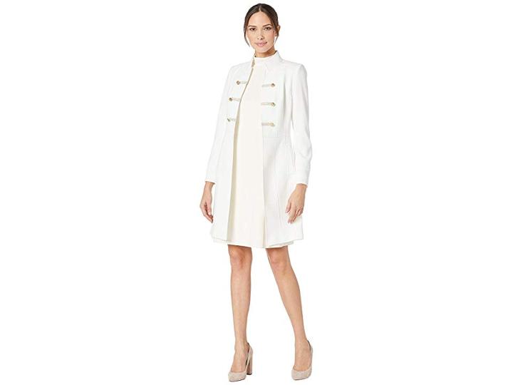 Tahari By Asl Crepe Military Style Topper (ivory White) Women's Jacket