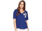 Lauren Ralph Lauren Lace Embroidered Jersey Top (true Sapphire) Women's Clothing