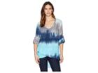 Mod-o-doc Printed Rayon V-neck Crossover Hem Top (navy Tie-dye) Women's Long Sleeve Pullover