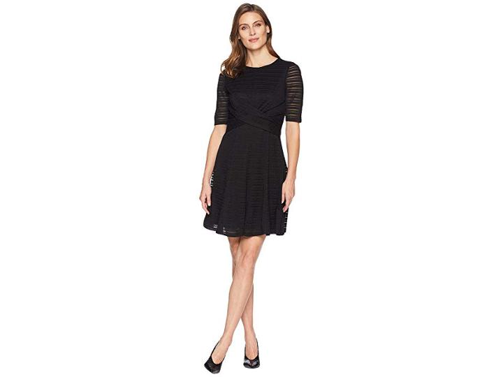 London Times Waist Wrape Fit Flare Dress (black) Women's Dress