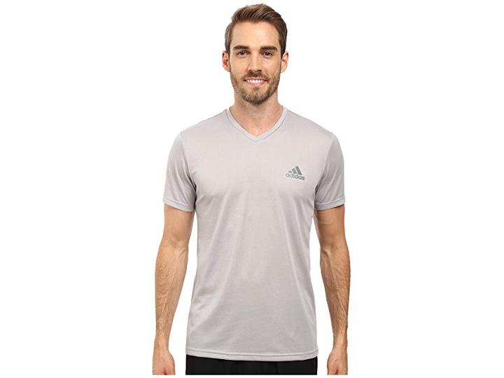 Adidas Essential Tech V-neck Tee (medium Grey Heather/vista Grey) Men's T Shirt