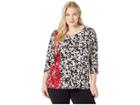 Calvin Klein Plus Plus Size Printed 3/4 Sleeve With Hardware (rouge Combo) Women's Clothing