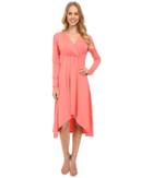 Mod-o-doc Cotton Modal Spandex Jersey 3/4 Sleeve Shirred Empire Hi-low Dress (cafe Coral) Women's Dress