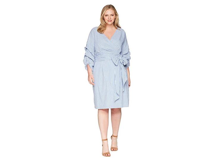 Adrianna Papell Plus Size Short Wrap Dress Long Sleeves (light Blue/ivory) Women's Dress