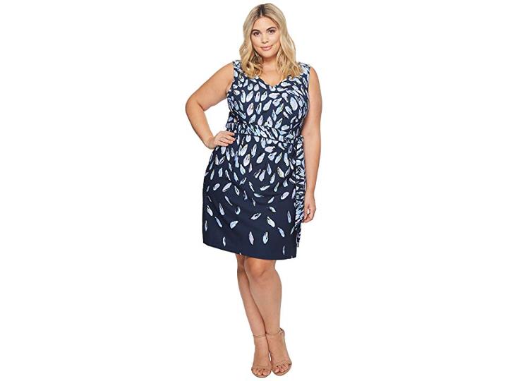 Adrianna Papell Plus Size Fluttering Beauty Printed Knit Crepe Fit Flare Dress (navy Multi) Women's Dress