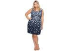Adrianna Papell Plus Size Fluttering Beauty Printed Knit Crepe Fit Flare Dress (navy Multi) Women's Dress