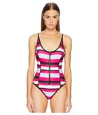 Proenza Schouler Striped Over The Shoulder One-piece W/ Zip Front Detail (electric Pink Multi) Women's Swimsuits One Piece