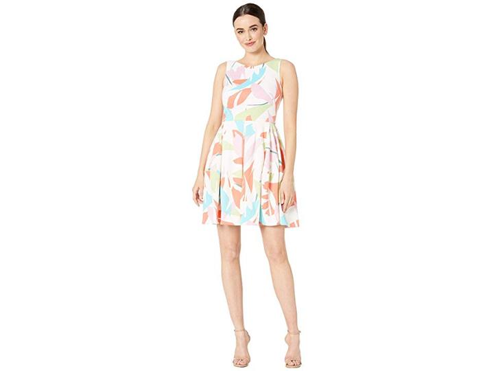 Taylor Sleeveless Abstract Print Fit And Flare Dress (ivory/coral) Women's Dress