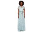 Ml Monique Lhuillier Short Sleeve Long Lace Maxi Dress (light Blue) Women's Dress