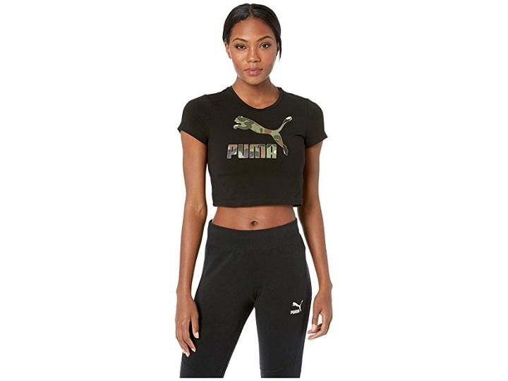 Puma Wild Pack Cropped Tee (cotton Black/camo) Women's T Shirt